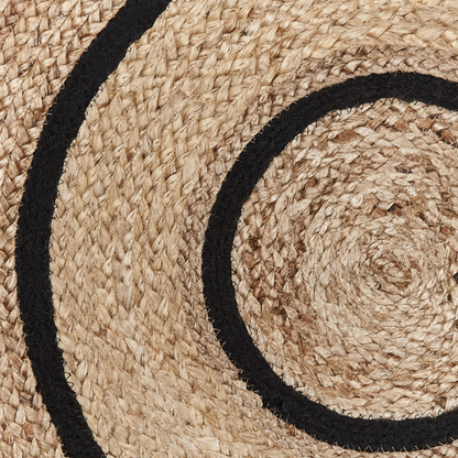 Round Area Rug 140cm Beige Black Braided Cotton Jute