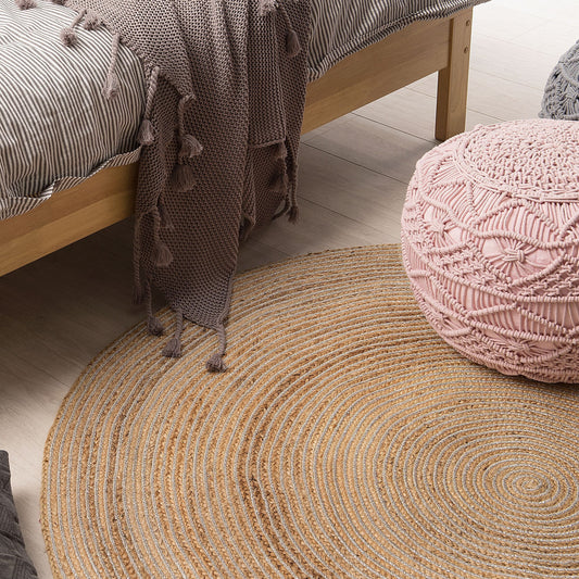 Beige Round Area Rug 140cm Boho Rustic Spiral Braided Jute Eco Friendly