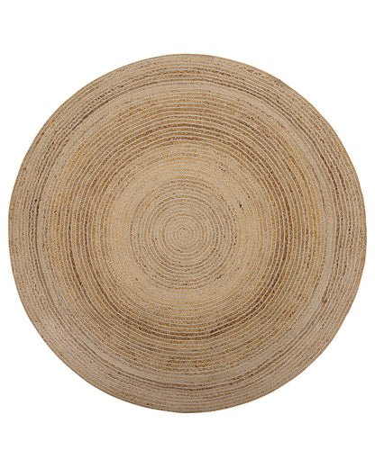 Beige Round Area Rug 140cm Boho Rustic Spiral Braided Jute Eco Friendly