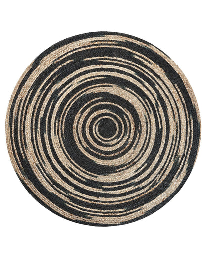 Nordic Weave Jute Rug Round 140cm Beige Black Boho Braided Spiral