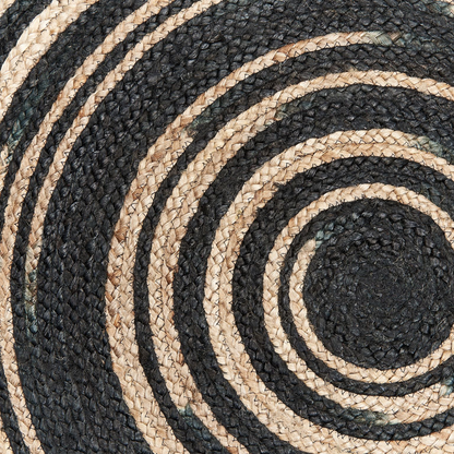 Nordic Weave Jute Rug Round 140cm Beige Black Boho Braided Spiral