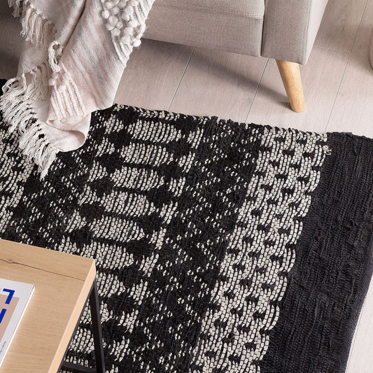 Loom Leather Area Rug Black White Rectangle 140 x 200 Hand Loomed