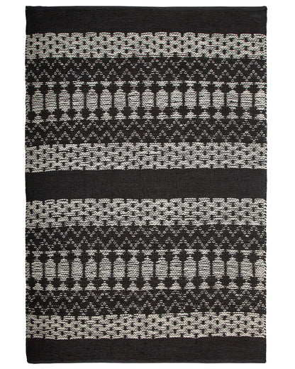 Loom Leather Area Rug Black White Rectangle 140 x 200 Hand Loomed