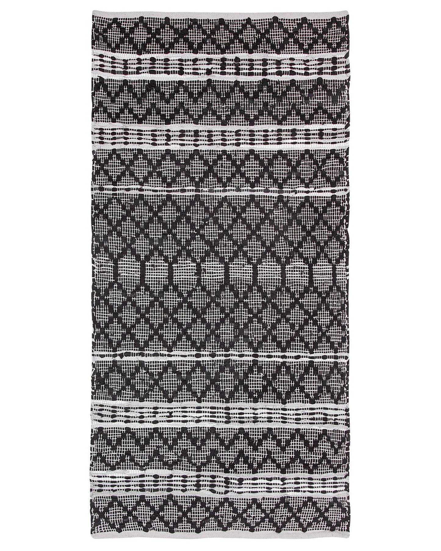 Area Rug Black Beige 80 x 150 Loomed Leather Cotton Chevron