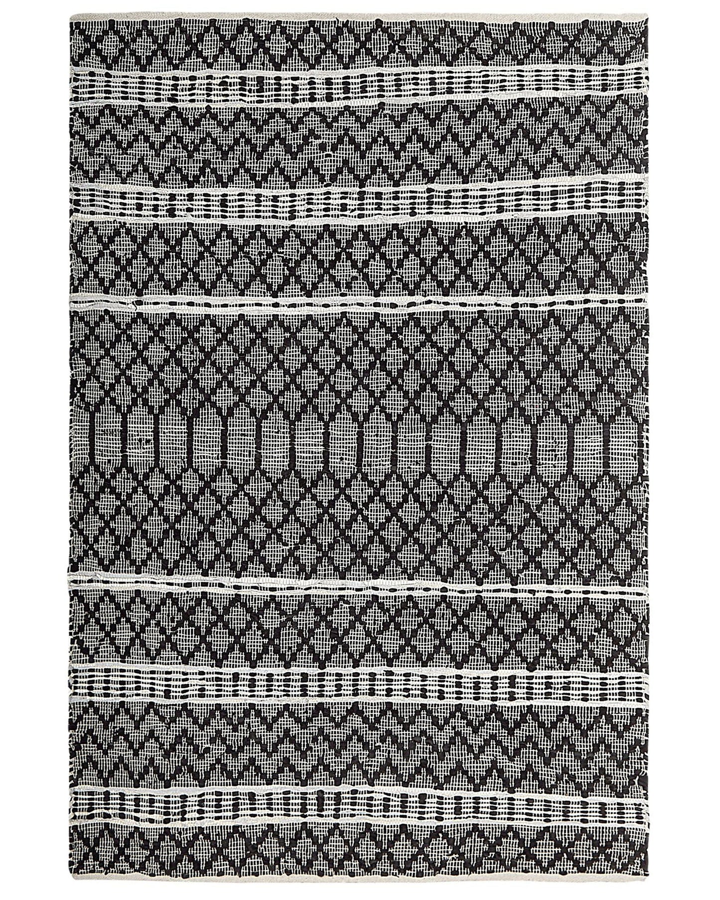 Rug Black Beige 140 x 200 Hand Loomed Leather Chevron