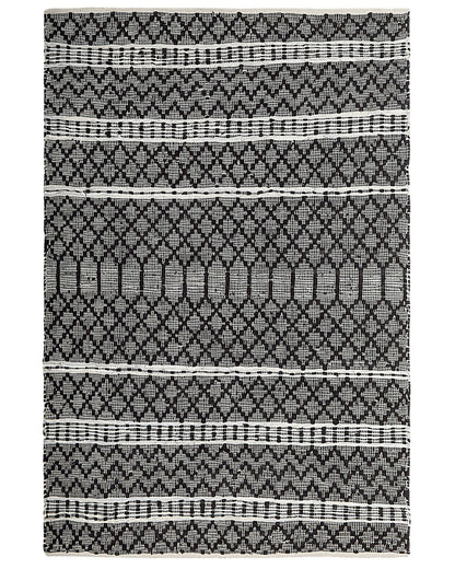Rug Black Beige 140 x 200 Hand Loomed Leather Chevron