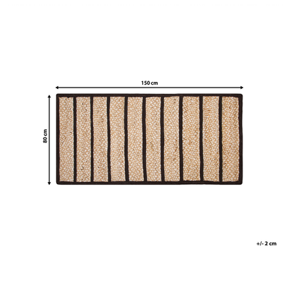Rustic Boho Black Beige Cotton Jute Area Rug 80 x 150cm