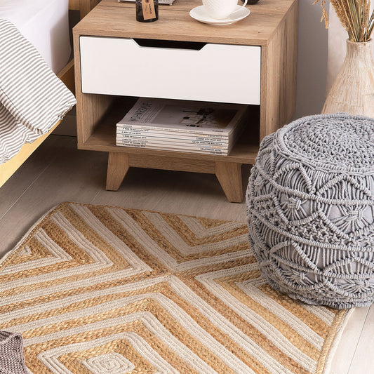 Area Rug Cotton Jute Blend Geometric Beige 80 x 150cm