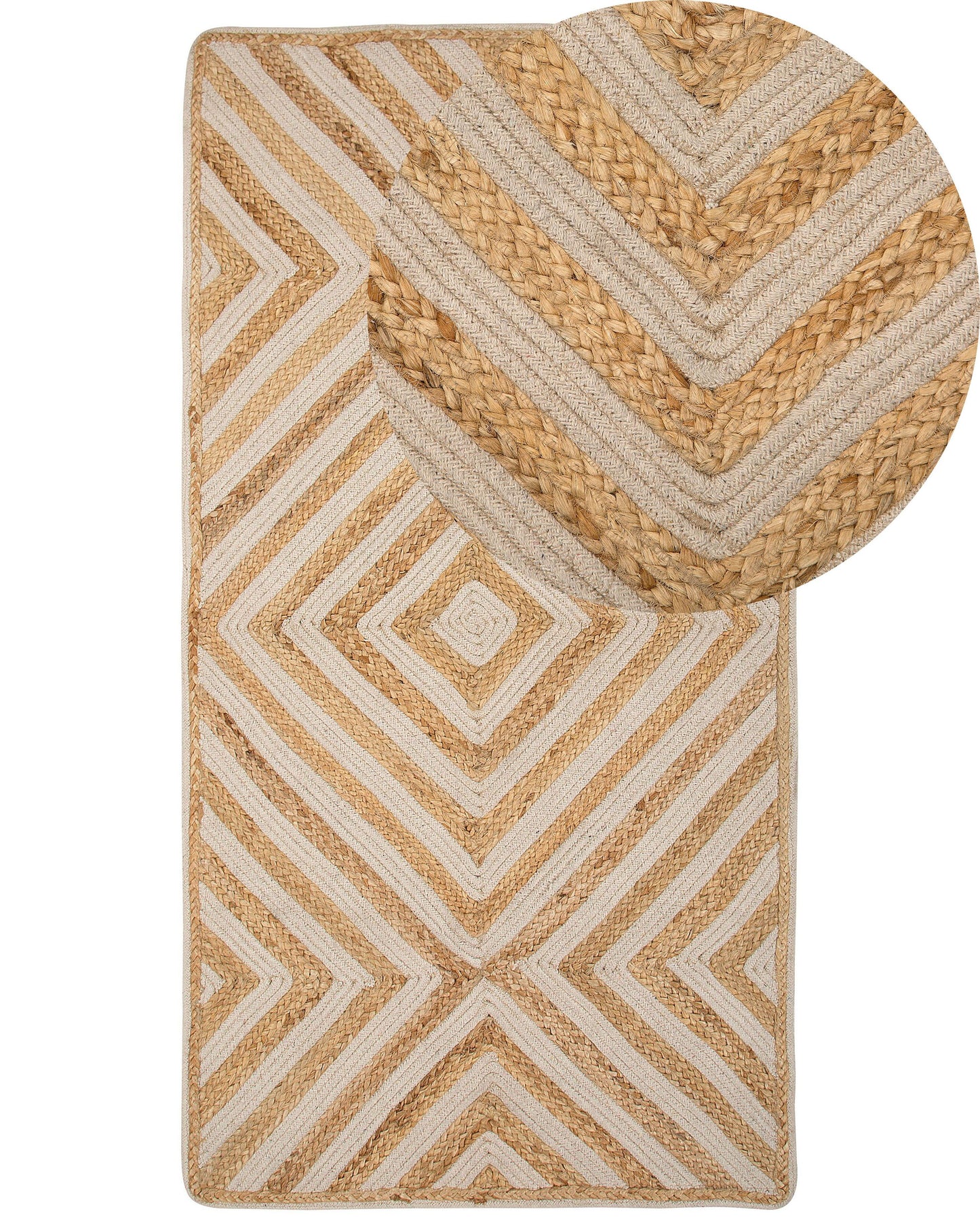 Area Rug Cotton Jute Blend Geometric Beige 80 x 150cm