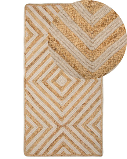 Area Rug Cotton Jute Blend Geometric Beige 80 x 150cm
