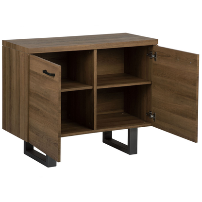 Sideboard 2 Door Dark Brown With Grey Metal Base Shelves