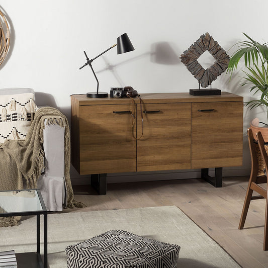 Nest and Nook Industrial Sideboard 3 Door Dark Brown with Grey Sled Metal Base and Aluminium Handles