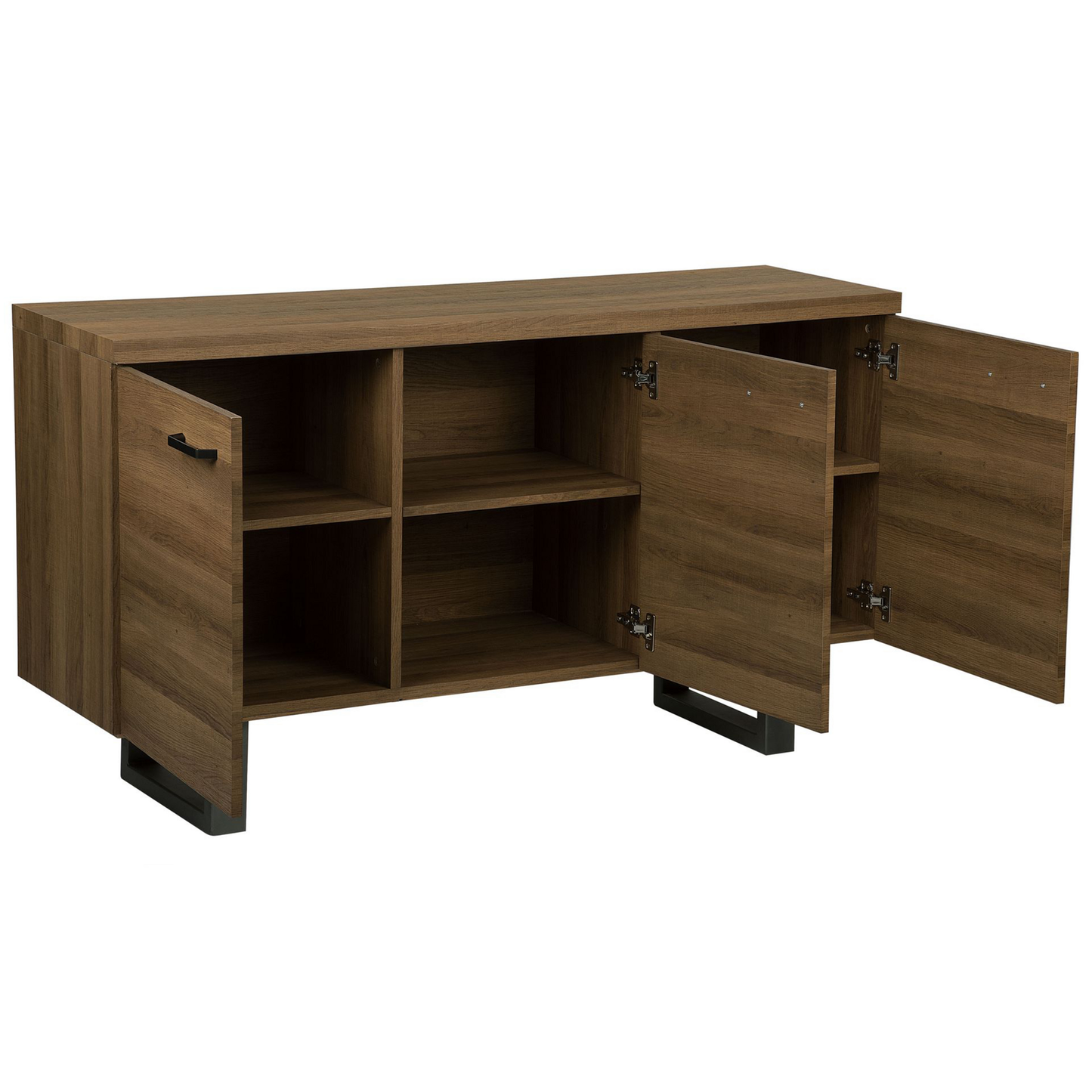 Nest and Nook Industrial Sideboard 3 Door Dark Brown with Grey Sled Metal Base and Aluminium Handles