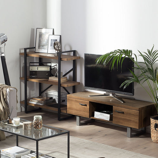Your TV Stand Dark Brown With Grey Metal Base Cable Management