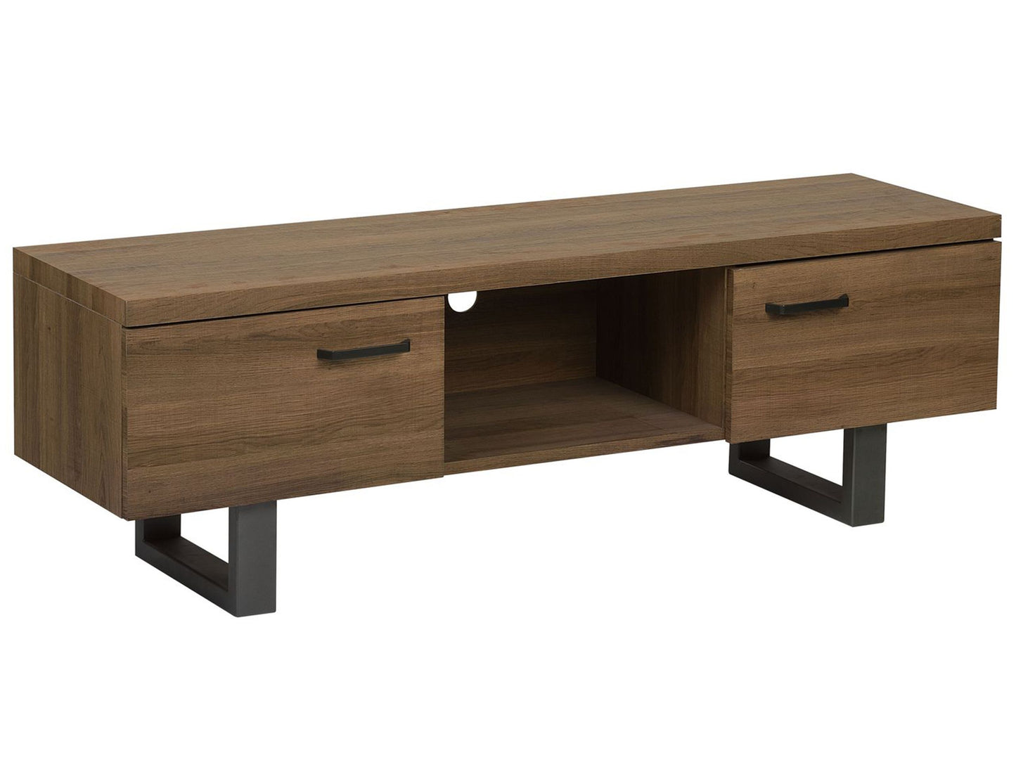 Your TV Stand Dark Brown With Grey Metal Base Cable Management