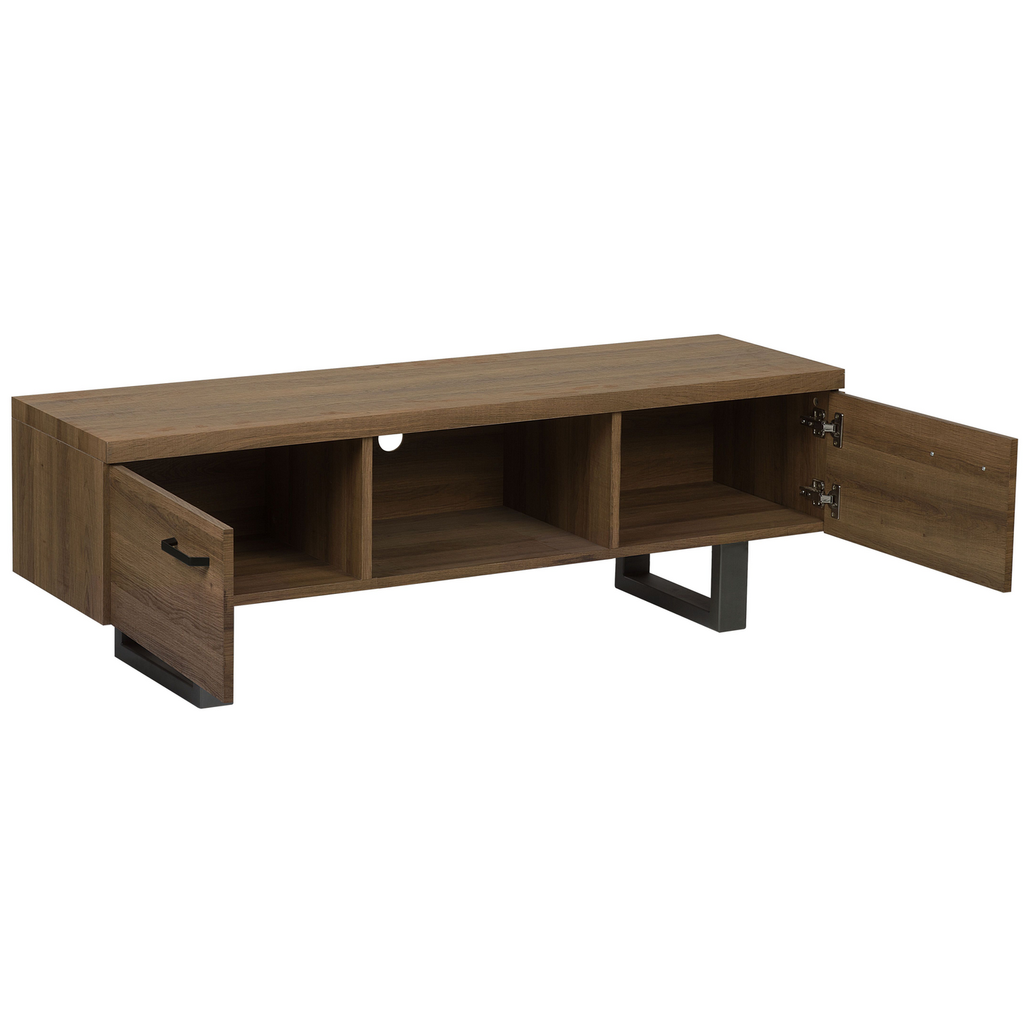 Your TV Stand Dark Brown With Grey Metal Base Cable Management