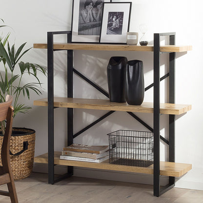 Industrial CrossBack 3 Tier Bookcase Black Metal Frame