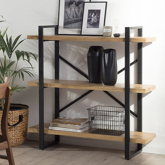 Industrial CrossBack 3 Tier Bookcase Black Metal Frame