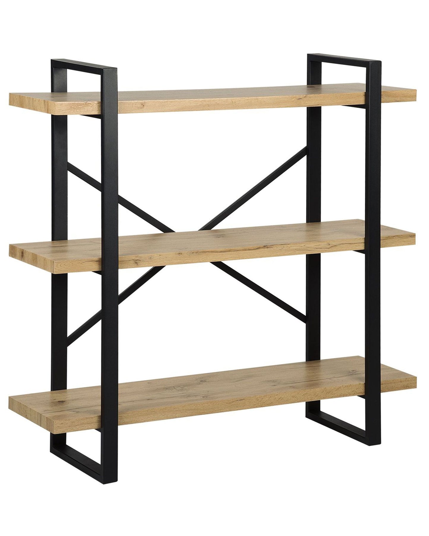 Industrial CrossBack 3 Tier Bookcase Black Metal Frame