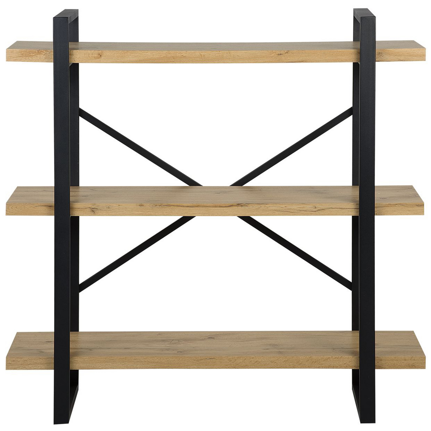 Industrial CrossBack 3 Tier Bookcase Black Metal Frame