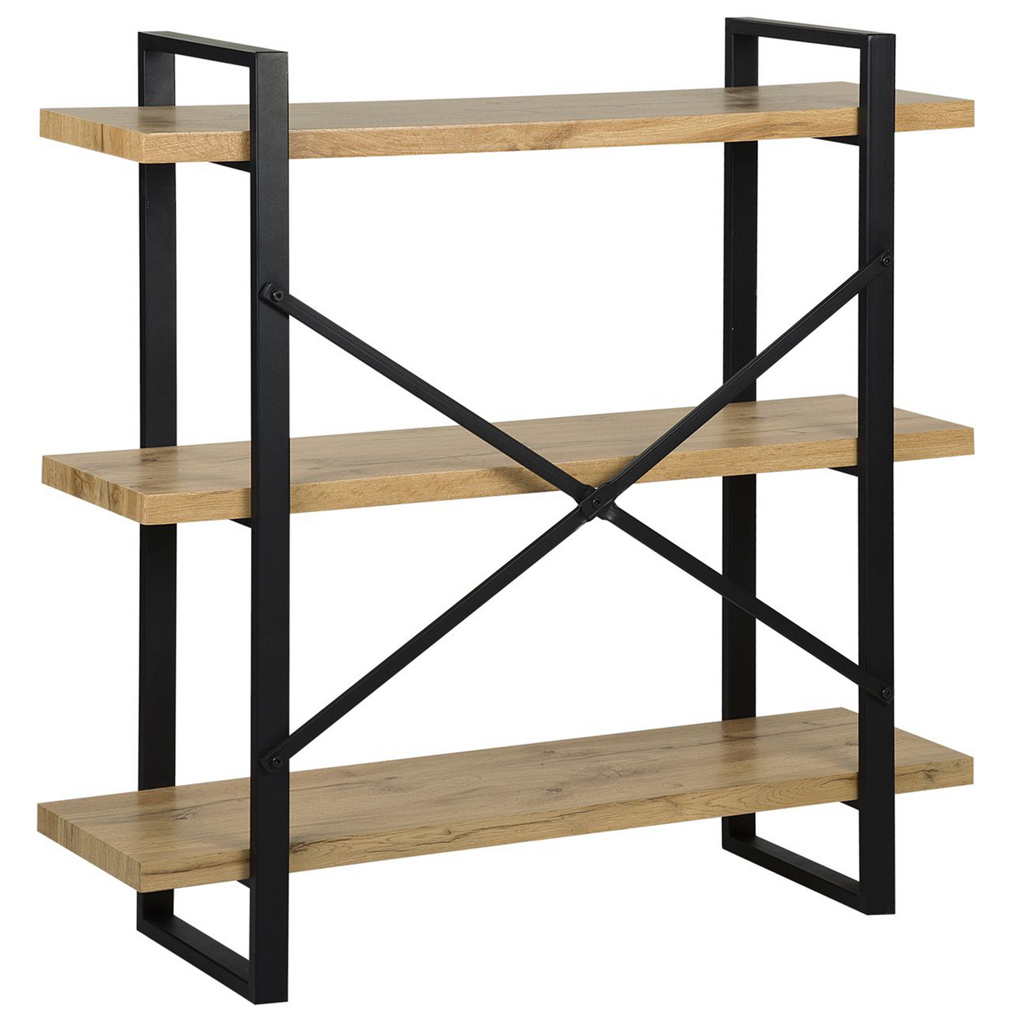 Industrial CrossBack 3 Tier Bookcase Black Metal Frame