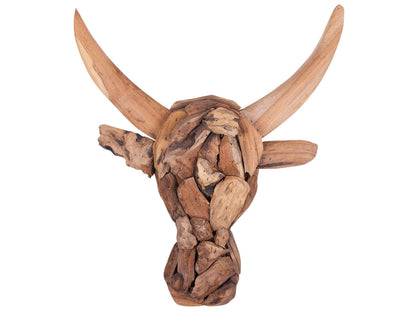 Rustic Wall Bull Head Decor 34 x 28cm Handcrafted Southwest Inspired Light Brown Teak Wood