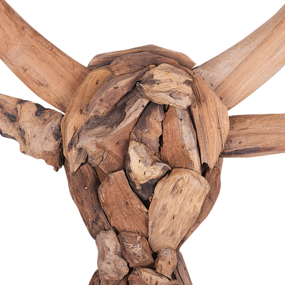Rustic Wall Bull Head Decor 34 x 28cm Handcrafted Southwest Inspired Light Brown Teak Wood