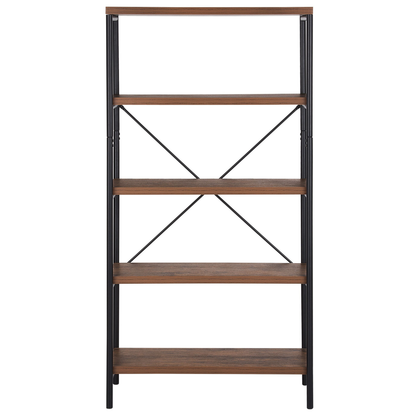 Brisbane Industrial Open 4 Tier Bookshelf Dark Brown Metal Frame
