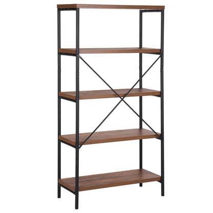 Brisbane Industrial Open 4 Tier Bookshelf Dark Brown Metal Frame