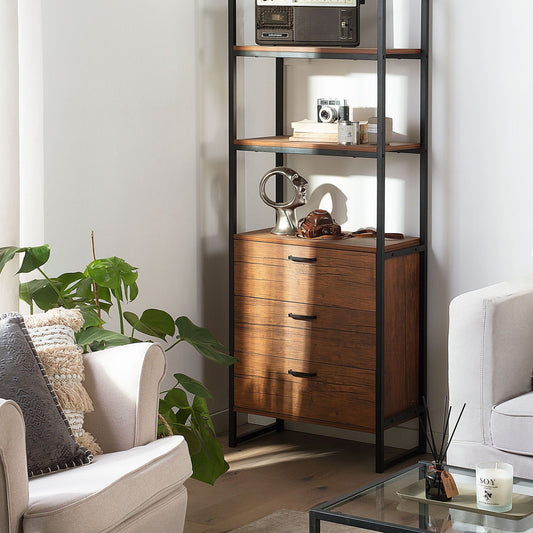 Industrial Bookcase With Drawers Dark Brown Frame 158 x 61cm