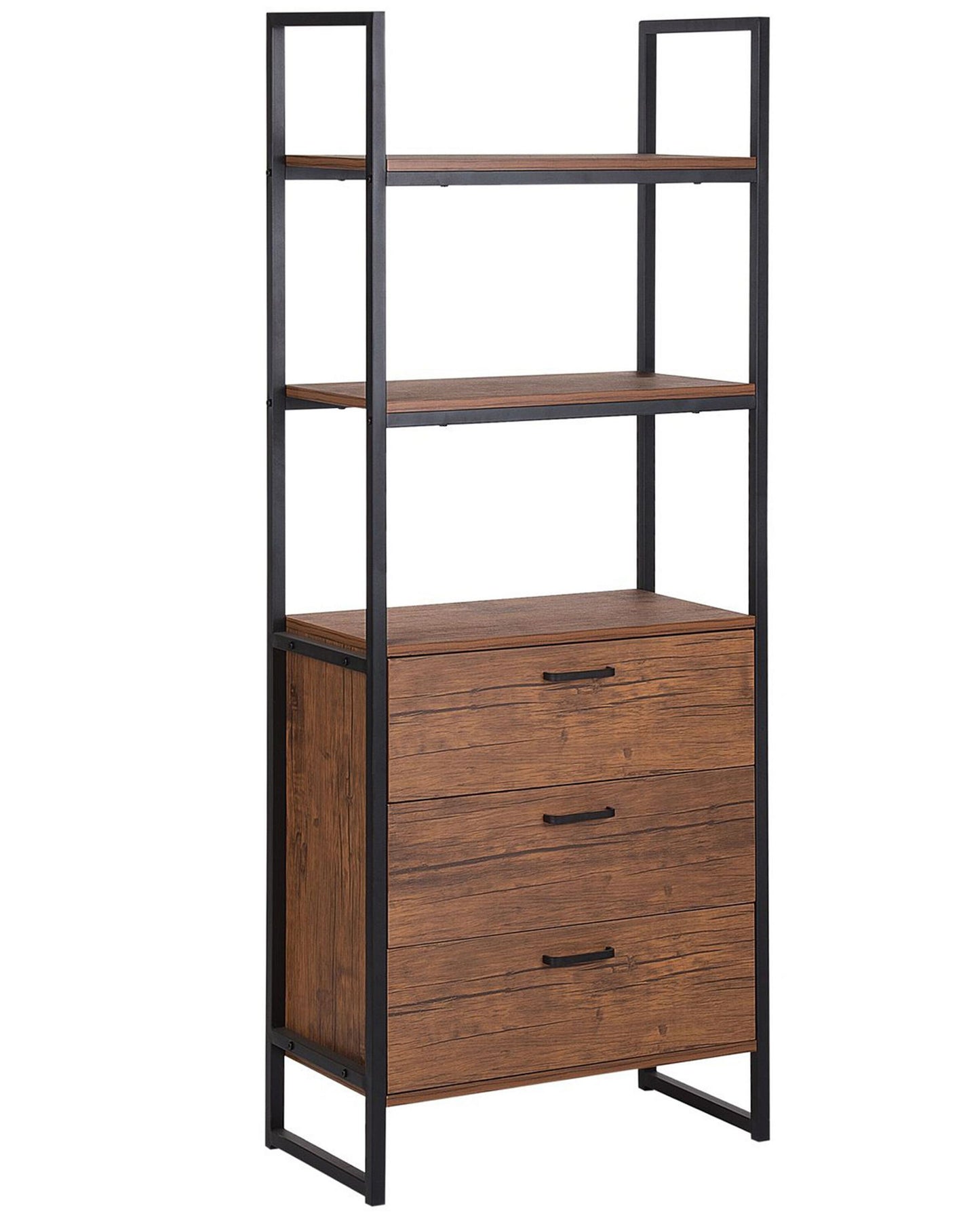 Industrial Bookcase With Drawers Dark Brown Frame 158 x 61cm