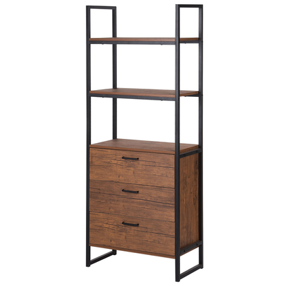 Industrial Bookcase With Drawers Dark Brown Frame 158 x 61cm
