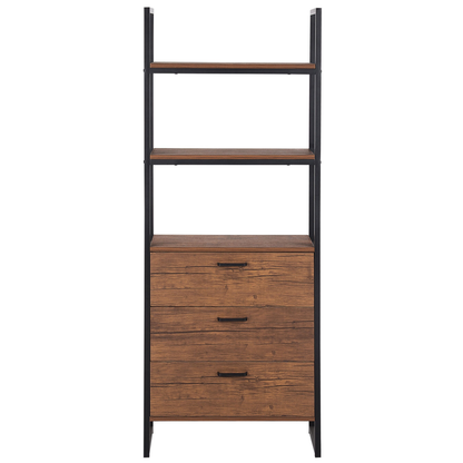 Industrial Bookcase With Drawers Dark Brown Frame 158 x 61cm