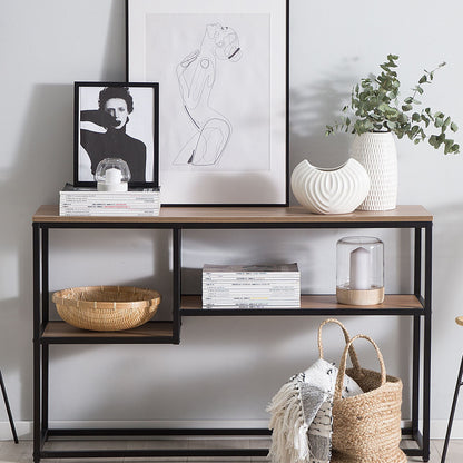 Console Table 2 Shelves Dark Brown Black Legs 120 x 30