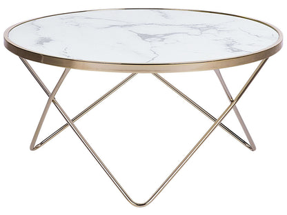 Marble Glass Coffee Table With Gold Hairpin Legs 80cm Round