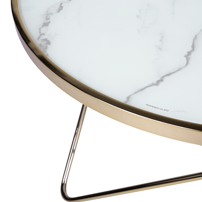 Marble Glass Coffee Table With Gold Hairpin Legs 80cm Round
