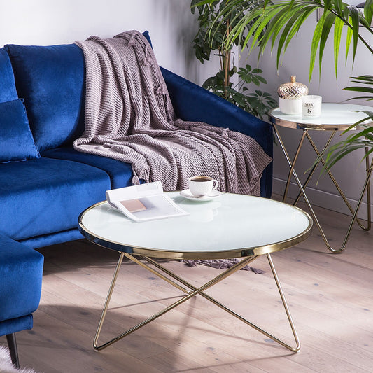 Lux White Glass Top Coffee Table With Gold Hairpin Legs 80cm