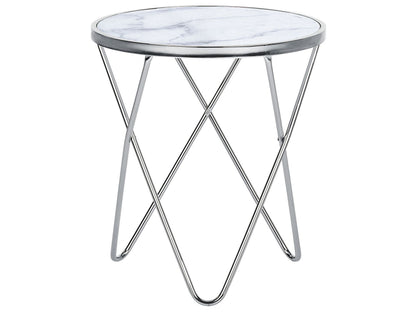 Astra Living Side Table White Marble Glass Top Hairpin Legs 50cm