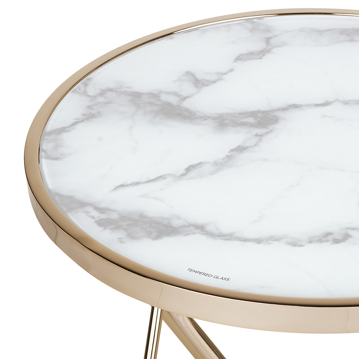 Side Table White Marble Effect Glass Top Gold Hairpin Legs 50cm Round