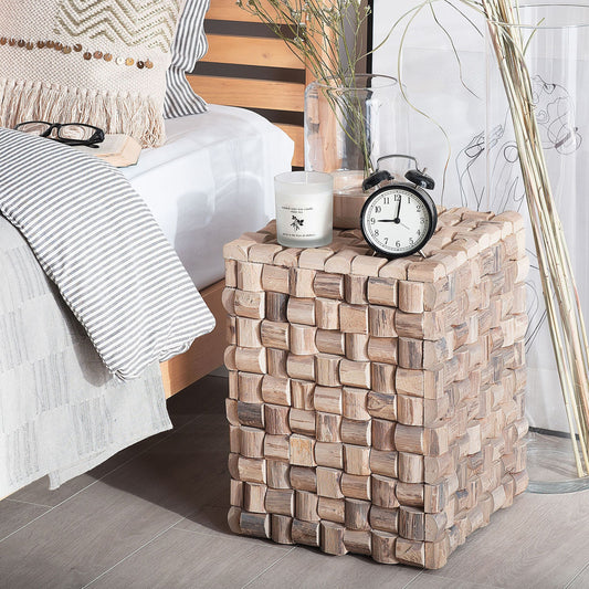 Teak Bedside Table Mosaic 32 x 32cm Light Brown