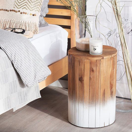 Teak Bedside Table Rustic 30cm Light Brown White