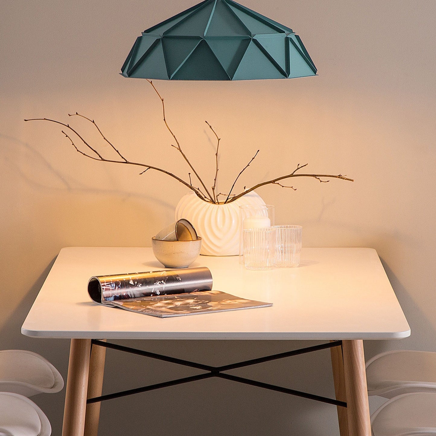 Turquoise Geometric Metal Pendant Lamp 1 Light Modern Minimalist Style For Living Rooms