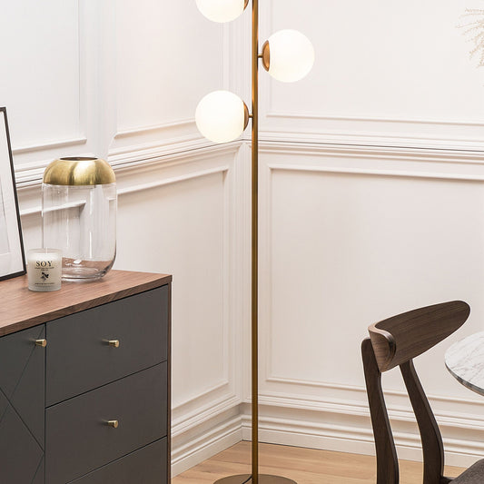 Floor Lamp Gold Metal With Three White Glass Shades