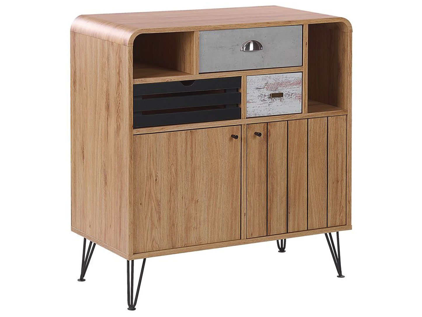 Light Brown Retro Sideboard 80 x 40 x 87cm 2 Doors 3 Drawers