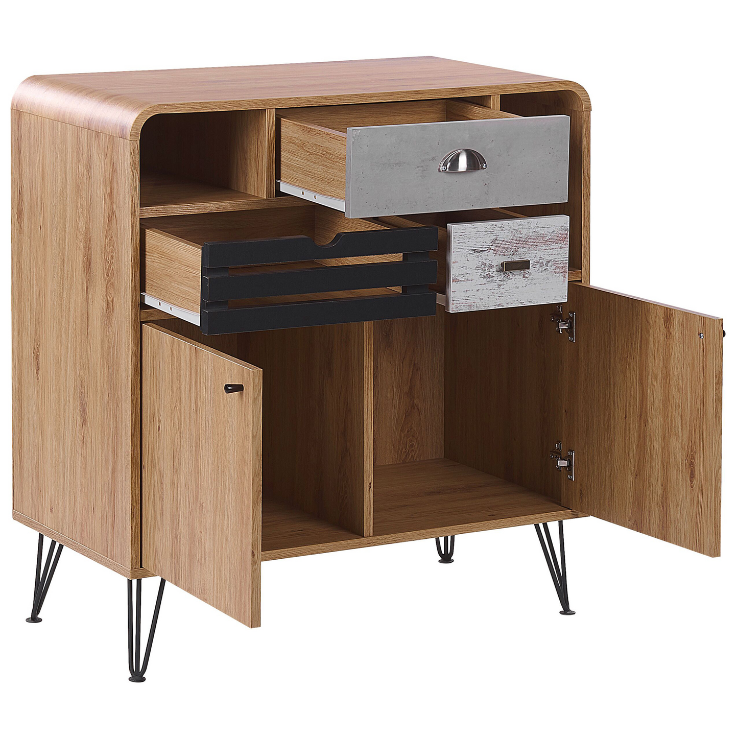 Light Brown Retro Sideboard 80 x 40 x 87cm 2 Doors 3 Drawers