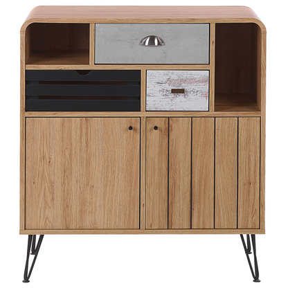 Light Brown Retro Sideboard 80 x 40 x 87cm 2 Doors 3 Drawers