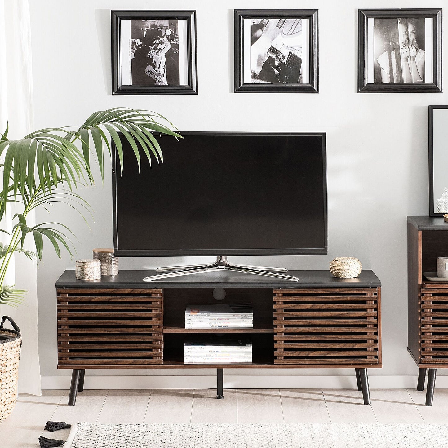 TV Stand Dark Brown for 63 Inch TV With Slatted Doors