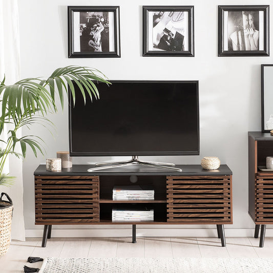 TV Stand Dark Brown for 63 Inch TV With Slatted Doors