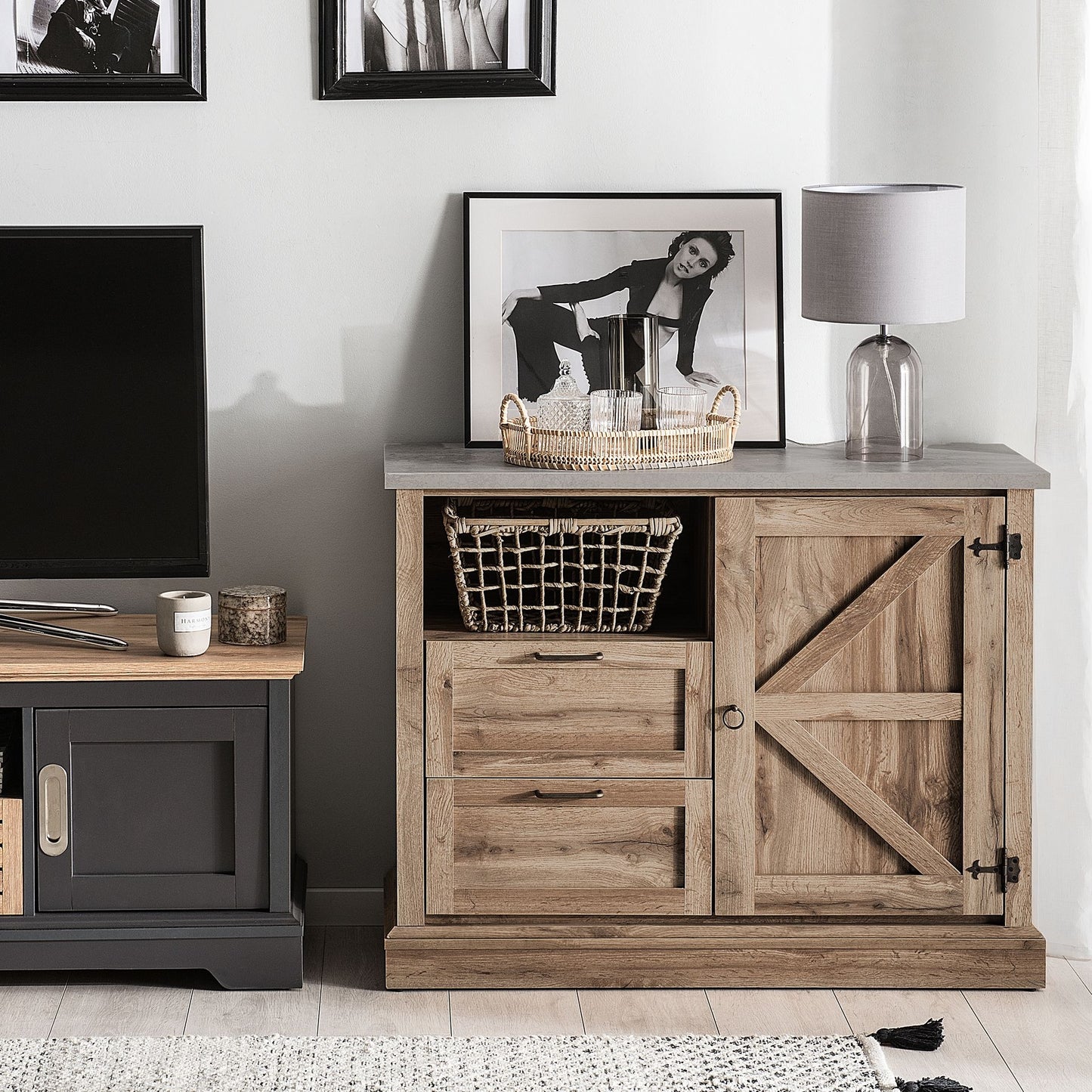 Sideboard Light Brown Oak 100 x 40 x 79cm 1 Door 2 Drawers