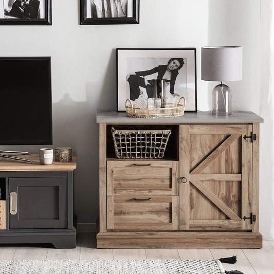 Sideboard Light Brown Oak 100 x 40 x 79cm 1 Door 2 Drawers